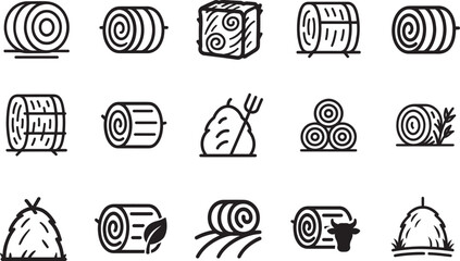  Bale of hay outline vector icon set showing agriculture hay bales and dried haystacks, clean EPS icons. © Md Ataullah 