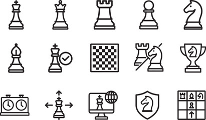 Chess outline icon set with classic pieces for web design, clean vector EPS icons isolated on white. © Md.Ataullah
