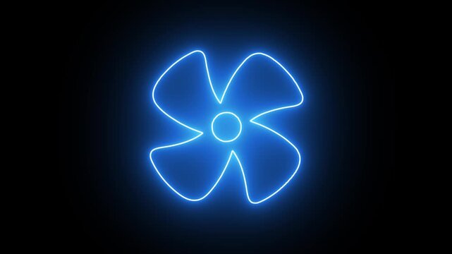 Glowing blue Neon fan icon animation isolated on black background