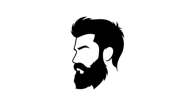 Stylish Bearded Man Profile with Hipster Haircut on Isolated White Background