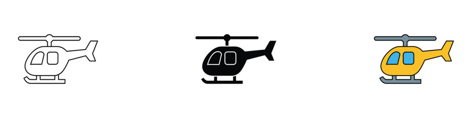 Helicopter icon vector. Flight transportation, Emergency air ambulance, Aviation chopper and rescue travel vehicle symbol set. Vector illustration. © MdNurul