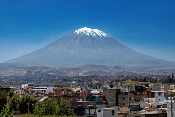 The landscape with the volcanoes near Arequipa in Peru