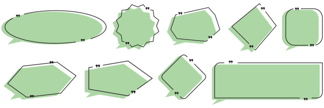 Quote box frame, big set. Quote text in speech bubble. Quote box icon. Blank template quote text info design boxes quotation bubble blog quotes symbols.