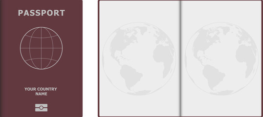 Generic Passport Template with Globe and Blank Pages Vector Illustration