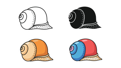 Stylized snail shell icons in outline, silhouette, and vibrant colors © fahad