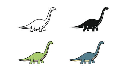 Long-necked dinosaur icons in outline, silhouette, green, and blue styles © fahad