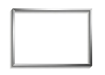 Obraz premium A simple rectangular picture frame with a silver metallic finish is displayed on a white background