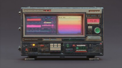 Obraz premium Futuristic Digital Interface Inspired by Y2K Aesthetics and Retro Technology in Vibrant Color Scheme