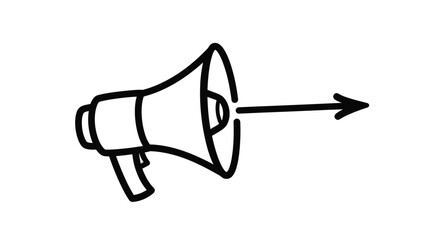 Megaphone icon projects a directional arrow indicating announcement or forward marketing movement.