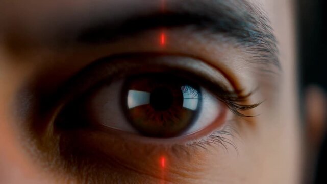 Eye-Tracking Laser Dot Test - Glowing Dot Reflection Inside Human Iris