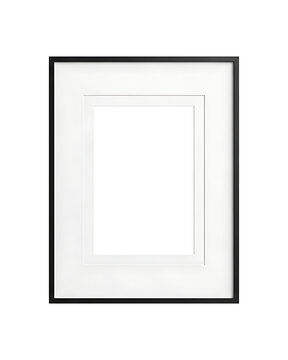 A stark black square is centered within a white matte and a simple black frame