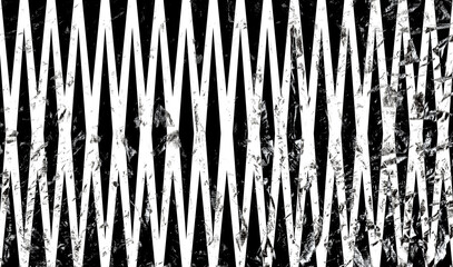 黒の色の背景に白のクロスしたような形のオブジェクトが並ぶ模様の柄でざらざらとした質感の表面の石の破片やほこりのようなものが舞うデザインのイラストの画像、装飾物、背景、壁紙、テクスチャのグラフィックの素材