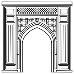 Fototapeta premium Ornate Islamic Architectural Archway with Geometric Lattice and Detailed Carvings