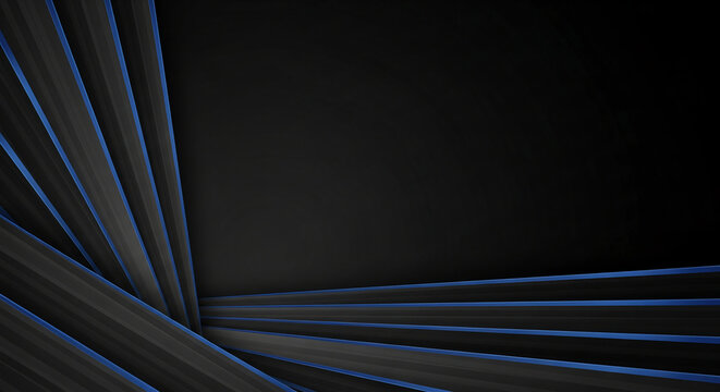 Abstract lines in gray and blue on black background, creating a modern, geometric design, representing technology and futuristic concepts, with free space