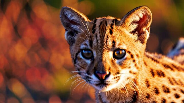Beautiful Young Wild Cat Portrait in Warm Sunset Lighting in the Wilderness