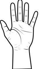 Obraz premium Simple line drawing shows a human hand with fingers spread out, palm details visible