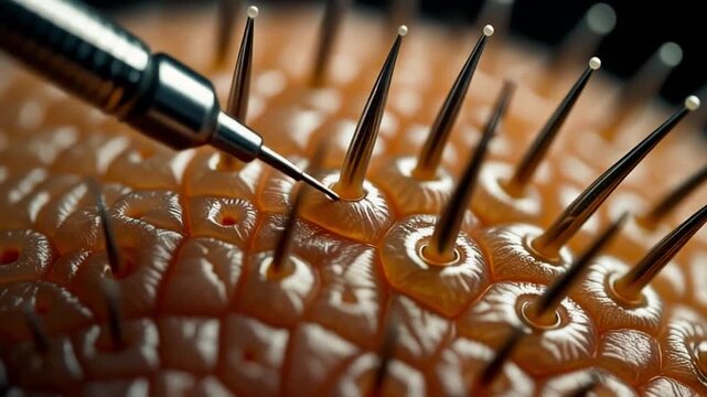 Top-View PRP Scalp Treatment - Macro Shot of Needle Touching Hair Follicles