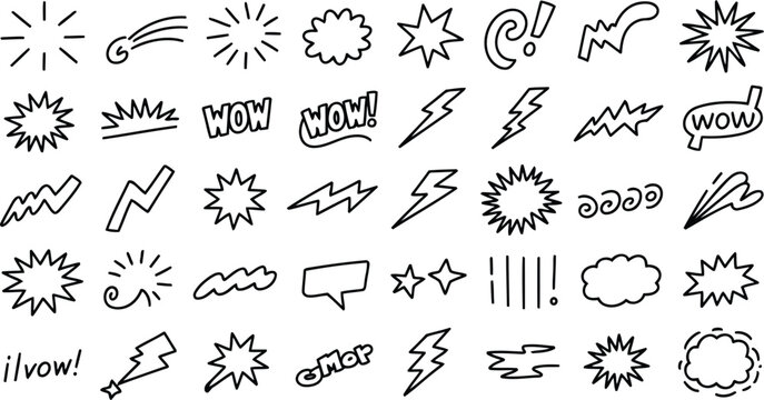 Comic Style Explosion and Speech Bubble Vector Set, Hand Drawn Doodle Elements for Pop Art Design