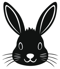 Fototapeta premium Stylized black rabbit head silhouette with long ears and whiskers, design element