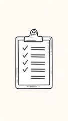 Simple sketch of a clipboard with a checklist on a white background