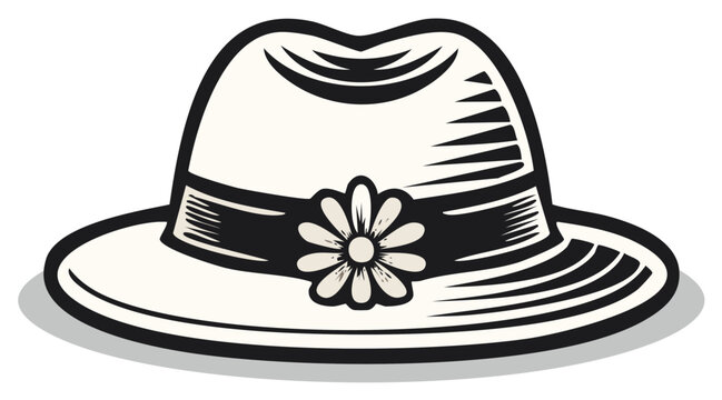 Stylish vintage hat with flower decoration isolated on a white background