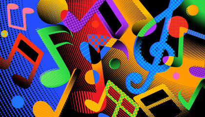 The abstract colorful background of music notes . Vector illustration of musical concept

