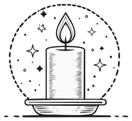 Obraz premium Luminous candle flame casts magical glow surrounded by stars and sparkles illustration