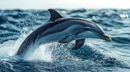 Fototapeta premium Dolphin Jumping Out of Ocean Water in Splash
