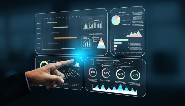 A project management dashboard with business performance analytics. A visualization of project timelines, KPIs, and company data for strategic review. Motif