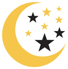 Obraz premium Simple yellow crescent moon and black gold stars celestial night sky design abstract symbol