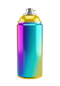 Vibrant spray paint can with iridescent sheen isolated on transparent background