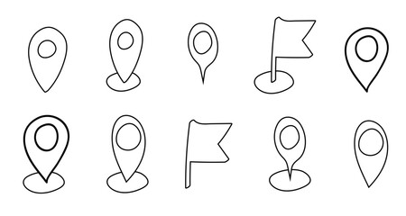 location icon doodle style hand art icon set
