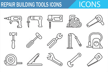 Fototapeta premium DIY Tool Kit Outline Vector Illustration
