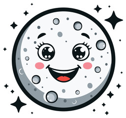 Obraz premium Whimsical Cartoon Moon Character with Sparkling Stars and Happy Grin