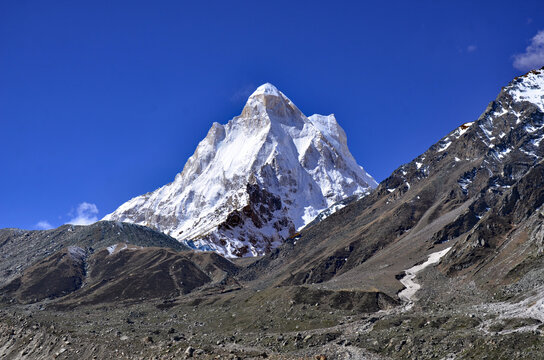 Mount Shivling in the Himalayas as seen on the way to Gomukh in India