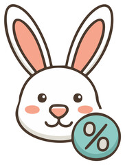 Obraz premium Cute Easter bunny rabbit with percentage symbol offering a discount for Spring holiday sales