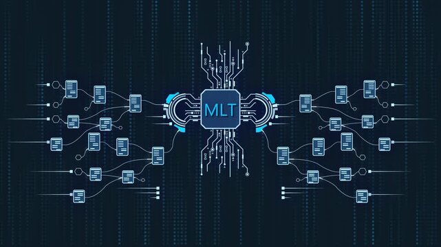 Machine Learning Technology M L T Concept with Circuit Board and Mobile Devices microchip