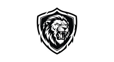 Lion head emblem within a shield shape a striking black silhouette © MdAbulBasher