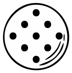 Simple black ink illustration of a circular object with multiple black dots inside