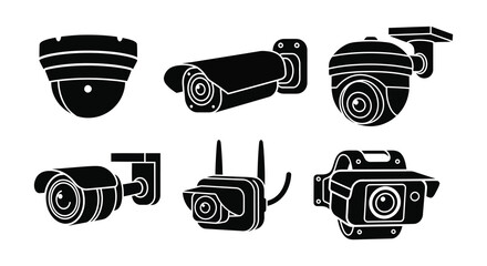 Variety of security cameras in black and white a striking silhouette © MdAbulBasher