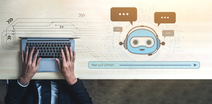 AI Virtual Assistant Artificial Intelligence Chatbot Controlled by Prompt Engineering for Explainable Generative AI information and LLM Deep Learning Technology for Smart Business Work Support. Spline