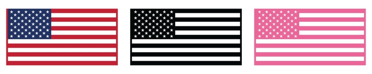 American flag clipart set in red blue black white and pink star striped on transparent background for happy 4th of july independence day and design element © aimthy stock