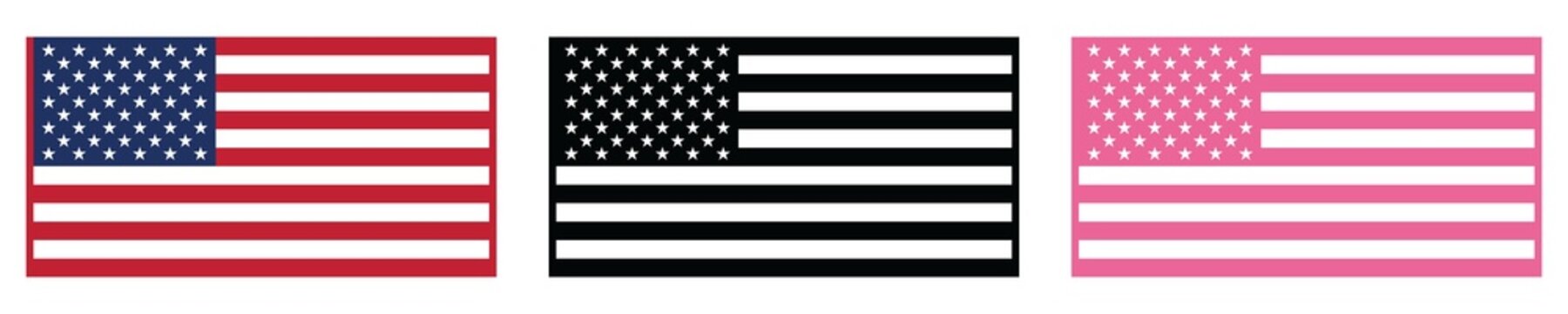 American flag clipart set in red blue black white and pink star striped on transparent background for happy 4th of july independence day and design element