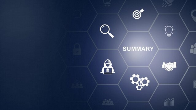 Summary concept. Summarize data, information, past performance analysis for development, improvement. The business presentation of meeting, working, project summary for icon background animation