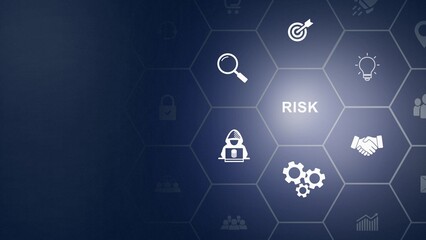 Fototapeta premium A risk concept button on a visual display. Hi tech motion graphic background, left to right smoothly 3d animation background. 4k