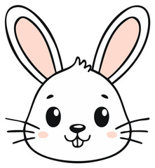 Obraz premium Cute cartoon white rabbit head with long ears and happy smiling expression