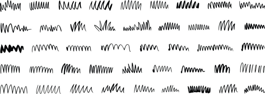 Hand drawn grass brush stroke vector set with lawn meadow outline doodle for landscape decoration and seamless garden pattern use