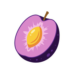 Plum Fruit Cut Open Illustration.