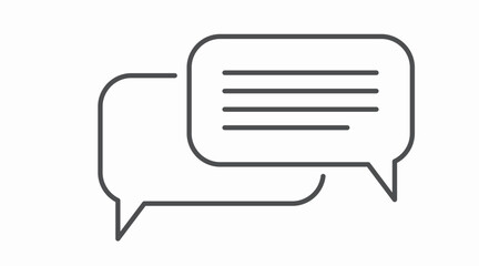 Clean black and white vector icon featuring two chat bubbles, ideal for representing messaging, communication, customer support, comments, and online interaction. This minimalist, scalable symbol is p