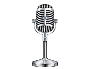 Fototapeta premium A silver microphone on a stand against a clean white background